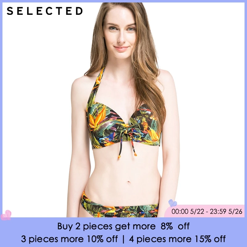 

SELECTED Brand New nylon elastic fabric tropical printing pattern belt design swimwear women|416296001