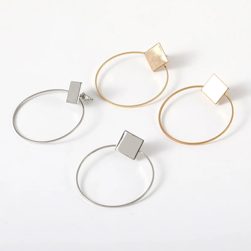 

Trendy 2018 Women's Square Round Geometric Drop Earrings For Women Simple Party Jewelry Ladies Gold Silver Circle Earring Brinco