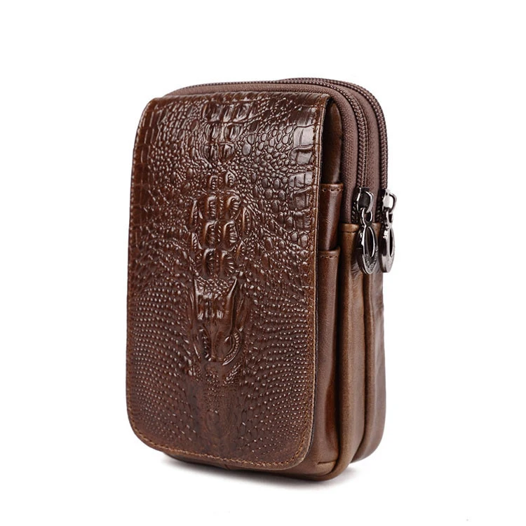 

High Quality Men Genuine Leather Cell Mobile Phone Case Fanny Bag Vintage Crocodile Grain Wallet Purse Bum Hip Belt Waist Pack