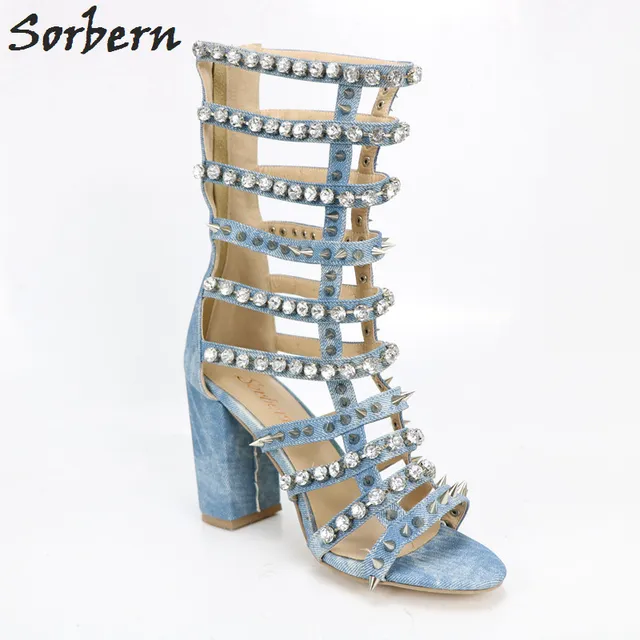 denim shoes with rhinestones