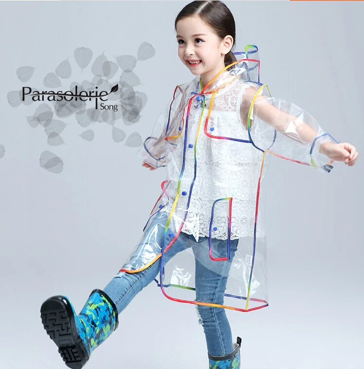 Yuding Children Raincoat EVA Transparent Clear Rainwear Hooded Outdoor Touring Rain Coat