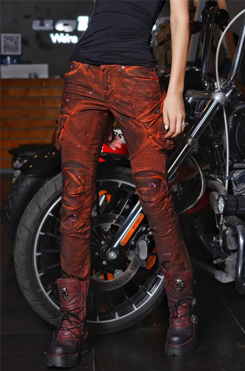 

New Uglybros vintage old orange red Jeans motorcycle pants spodnie motocyklowe ladies moto pants deslizaderas rodilla de moto