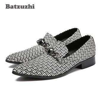 

Batzuzhi Japanese Style Men's Shoes Pointed Toe Breathable Men's Leather Dress Shoes Men Grey/Blue zapatos de hombre, 38-46