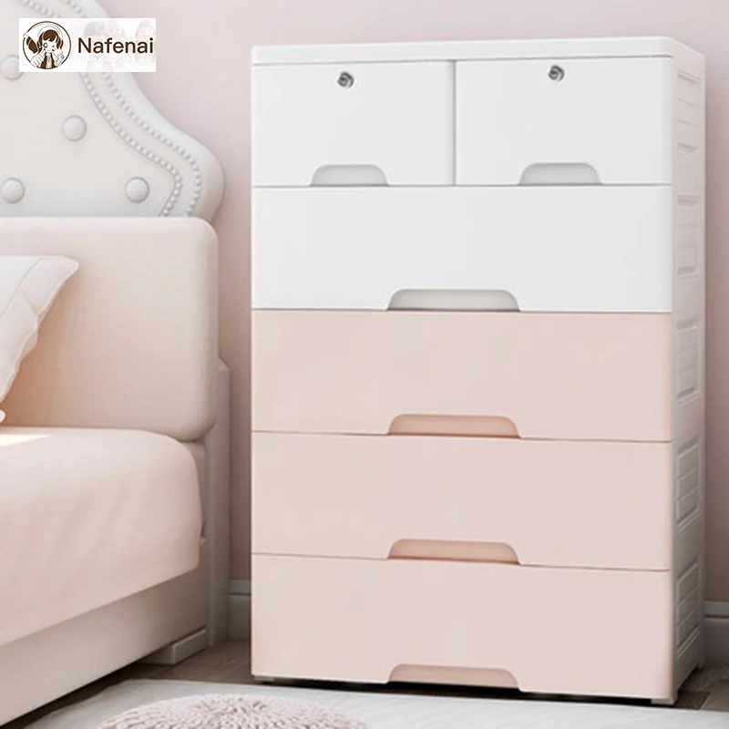 

NEW Two-tone drawer organizer with wheel clothes storage box and toy box for bedroom Two lockers storage organizer food storage