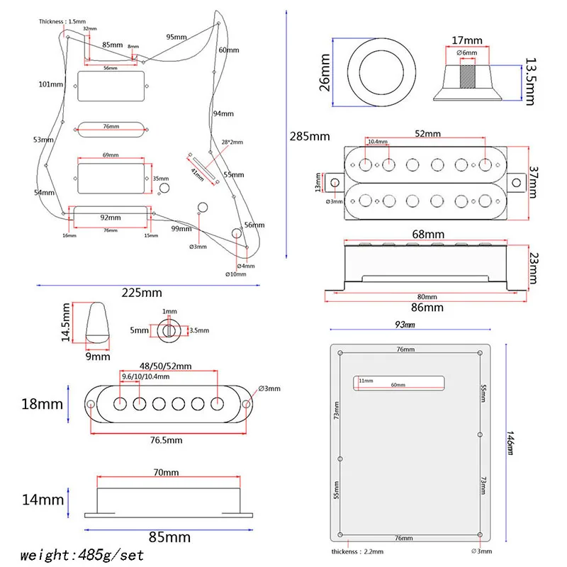 Проводной пикгард Humbucker портативные аксессуары для электрогитары HSH FI-19ING