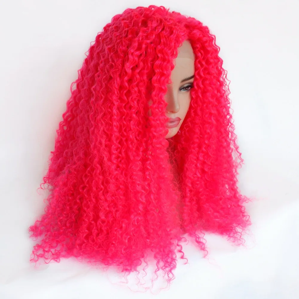 Marquesha термостойкие волокна волос Синтетический парик ярко-розовый кудрявый вьющиеся синтетические парики на кружеве для черных женщин
