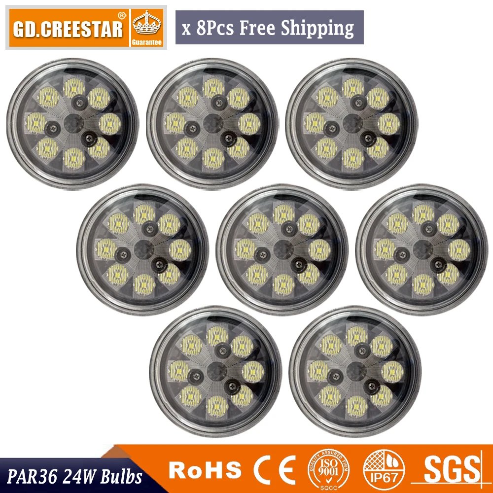 GDCREESTAR PAR36 LED work lights For Agriculture / Tractor Car Taxi Landscape Aircraft 8 bulbs IP68 1550 Lumens x 8pcs | Автомобили и