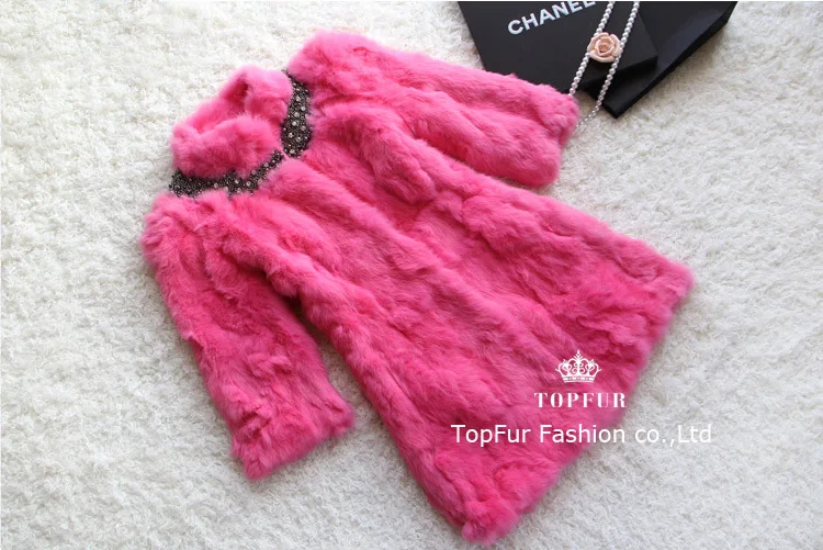 Новые 7 цветов Для женщин Подлинная кролика рекс Меховая Куртка Пальто Толстая теплая зимняя одежда Бисер Куртка с воротником F116 - Цвет: Pink