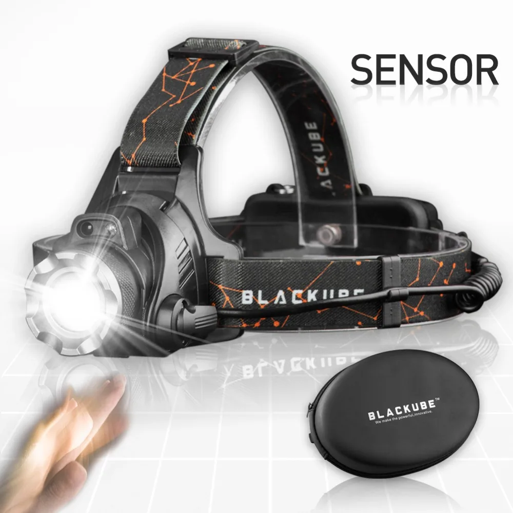 Goedkoop Blackube Koplamp Super Heldere Motion Sensor Zoomable CREE T6 Waterdichte Koplamp Met Oplaadbare Batterij