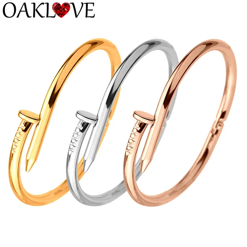 

Euro-American Brand Personality Simple Fashion Nail Bracelet Women Men Open Couple Bangle Alloy Plating Gold/Rose Gold/Silver