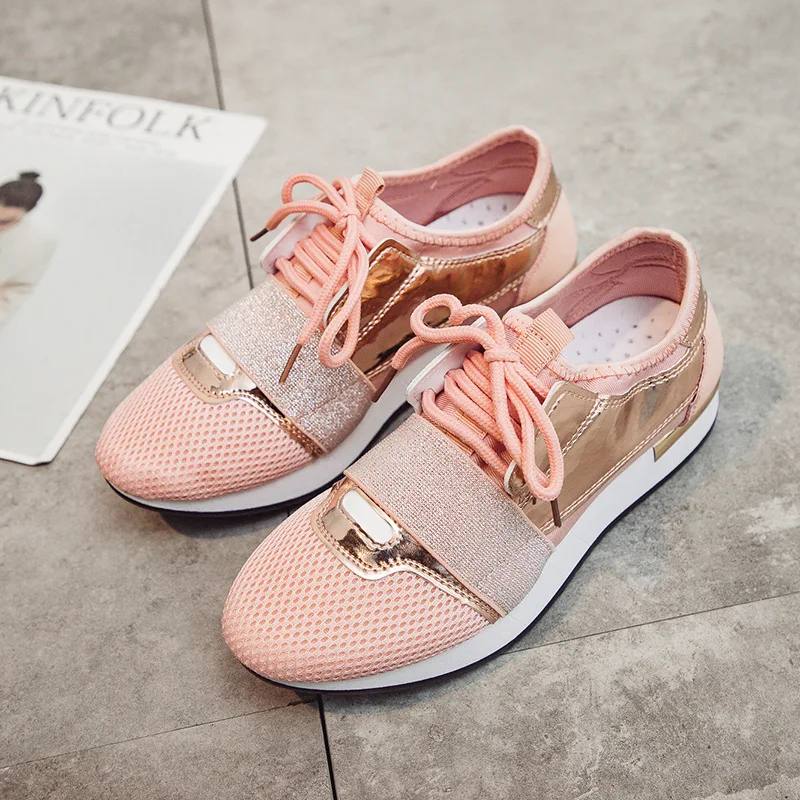 Модные кроссовки для женщин; повседневная обувь на плоской подошве; обувь из дышащего сетчатого материала; Брендовая женская обувь на плоской подошве; YX001 - Цвет: Розовый