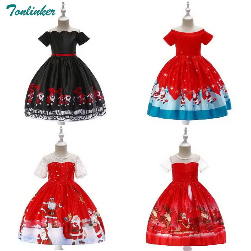 

Tonlinker Girl Christmas Dress Kids Snowflake Dresses For Girls Princess Dress baby Girls Rapunzel Christmas costume dress Red