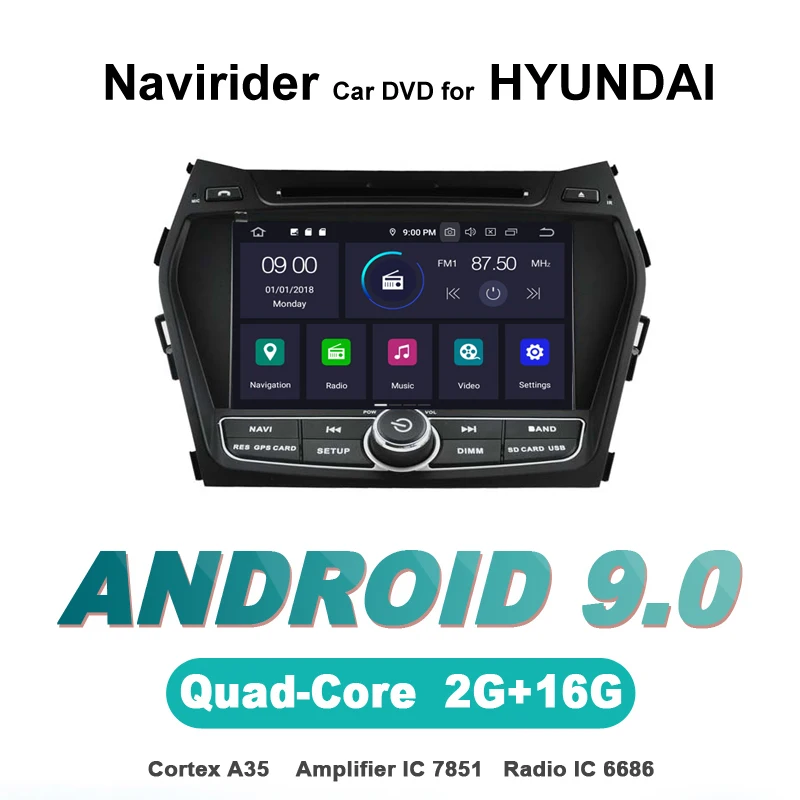 Navirider gps Android 9,0 bluetooth стерео 4-х ядерный 8-Core dvd-плеер автомобиля для HYUNDAI IX45 SANTA FE 2013 авто аксессуары