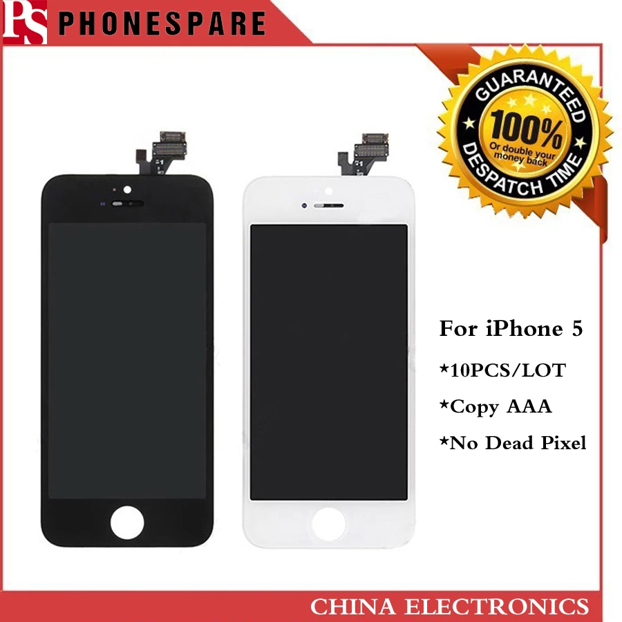 10PCS/LOT Black or White Grade AAA Quality Mobile Phone LCD Display For Apple iPhone 5 LCD Touch Screen Digitizer Assembly