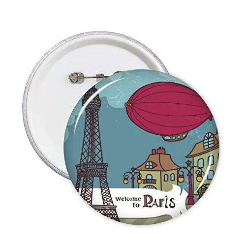 

Paris Airship France Mark Landmark National Flag Architecture Custom Landscape Illustration Pattern Round Pin Badge Button 5pcs