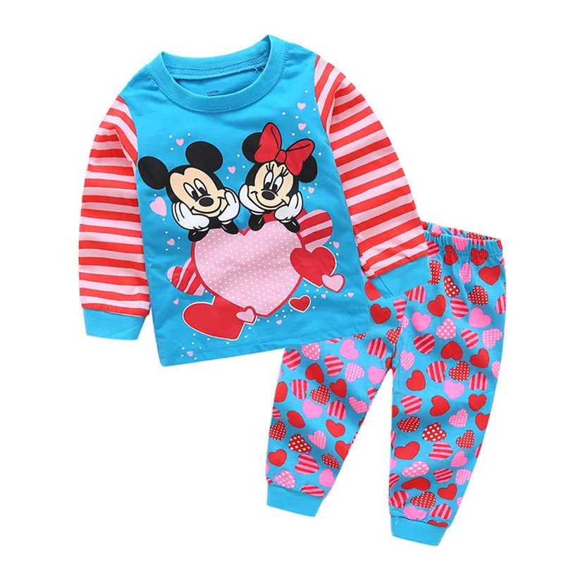 Для малышей; пижамы для девочек комплект весенний хлопковый комплект одежды одежда для сна для маленьких мальчиков с изображением Минни, Костюмы, одежда для сна, Детская Пижама, для детей на возраст 2, 3, 4, 5, 6, 7 лет - Цвет: blue