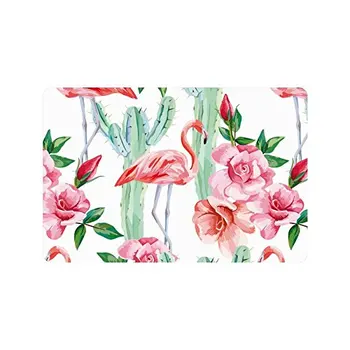 

Watercolor Pink Flamingo Cactus Roses Cool Floral Doormat Anti-Slip Entrance Mat Floor Rug
