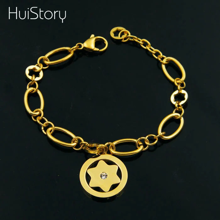 HUISTORY модные три цвета вращающаяся звезда браслет для женщин нержавеющая сталь