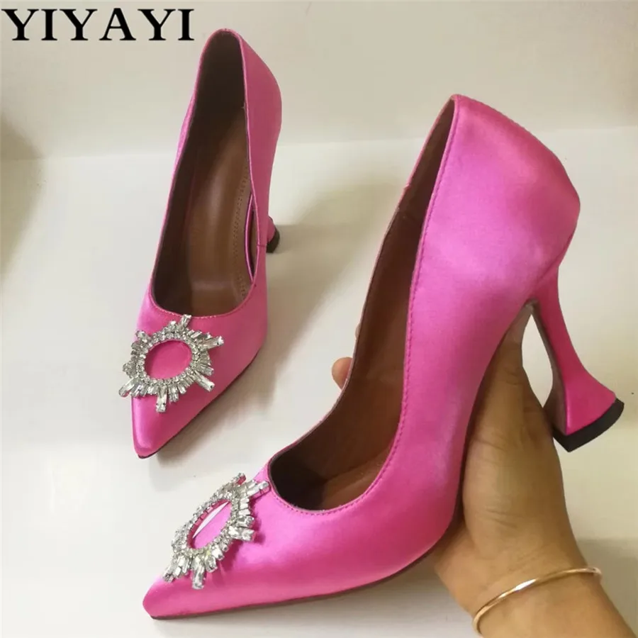 

Luxury Silk Crystal Sun Flowers Sandals Woman Rhinestones Summer Ladies Shoes Sexy Pointed Toe High Heels Party Shoes Women Blue