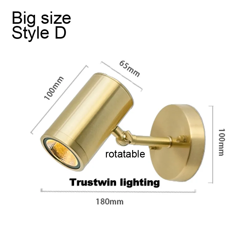 Минималистичный медный латунный настенный светильник светодиодный прикроватный Туалет Ванная комната для чтения настенный светильник светодиодный бра Современный простой золотой настенный светильник - Цвет абажура: Style D big size