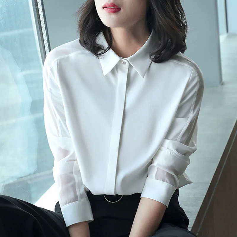 

Office Work Wear OL Women Spring Summer Style Chiffon Blouses Shirts Lady Casual Long Sleeve Turn-down Collar Blusas Tops DD1834