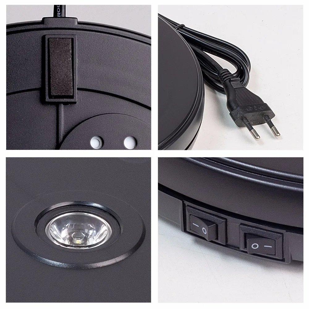 25 см черный Диаметр Электрический Роторный сверхмощный Вращающийся дисплей Стенд поворотный моторизованный поворотный стол с светодиодный светильник
