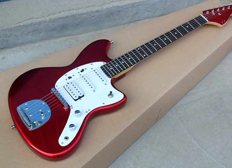 Factory Wholesale Metal Red Body Electric Guitar with SSH Pickups,White Pickguard,Rosewood Fretboard,Offer Customized