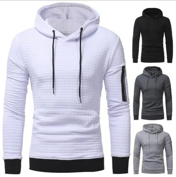 

new 2019 sets leisure men's hooded fleece fashion pure color fine embossing fleece