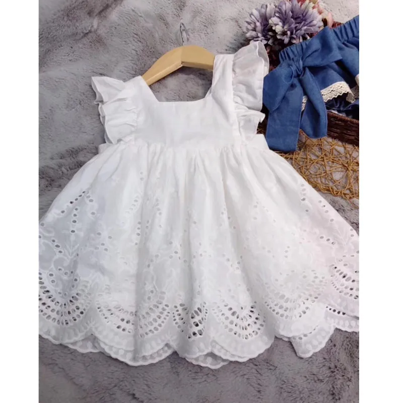 Летнее белое платье для маленьких девочек; Изысканные детские хлопковые платья
