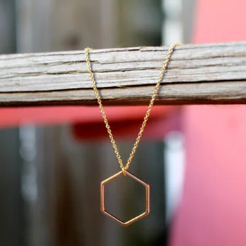 

Gold Geometric Hexagon Pendant Necklace Jewelry XL160