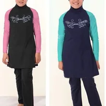 Мусульманские Детские купальники для девочек с цветочным принтом, мусульманские купальники хиджаб с полным покрытием, Исламский длинный купальник, плавание серфинг, одежда