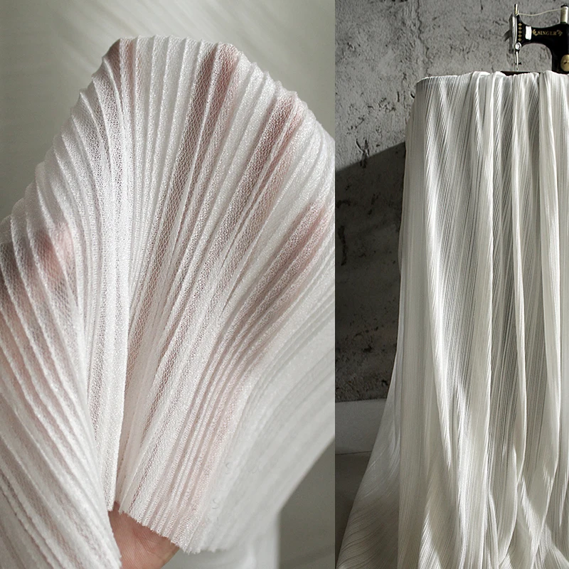 150cm wide White Ruffle Fabric Drape Polyester Crepe Striped Stretch Texture Mesh Lace 1 yard | Дом и сад