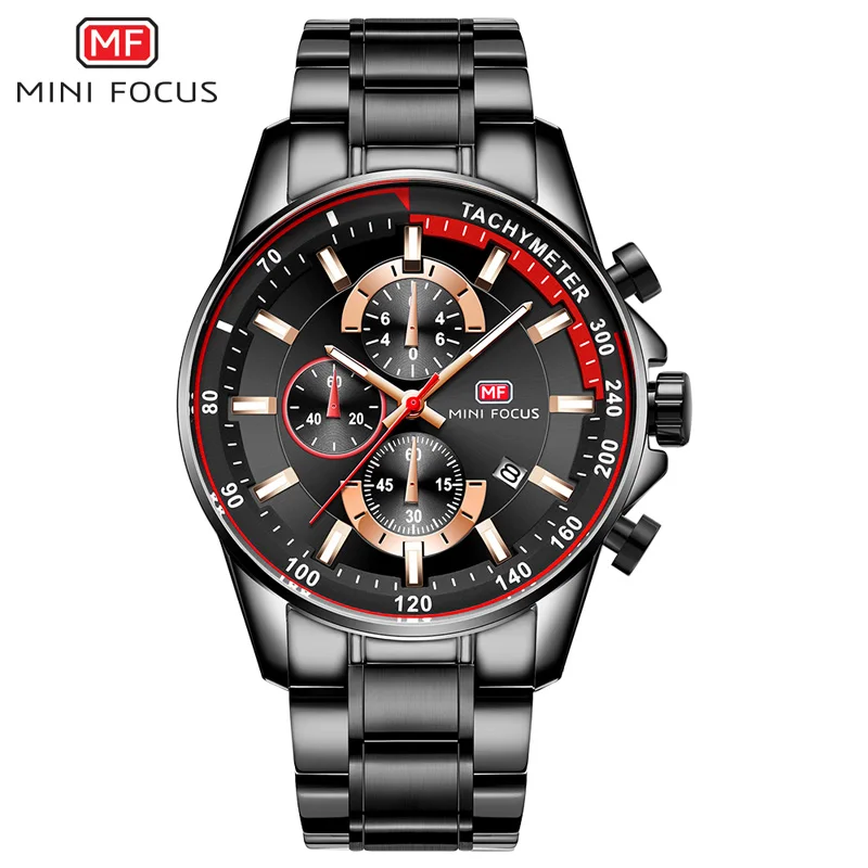 

New MINIFOCUS Sports Wristwatch Quartz Mens Waterproof Watch Fashion Stainless Steel Band Chronograph Calendar Casual Male Clock