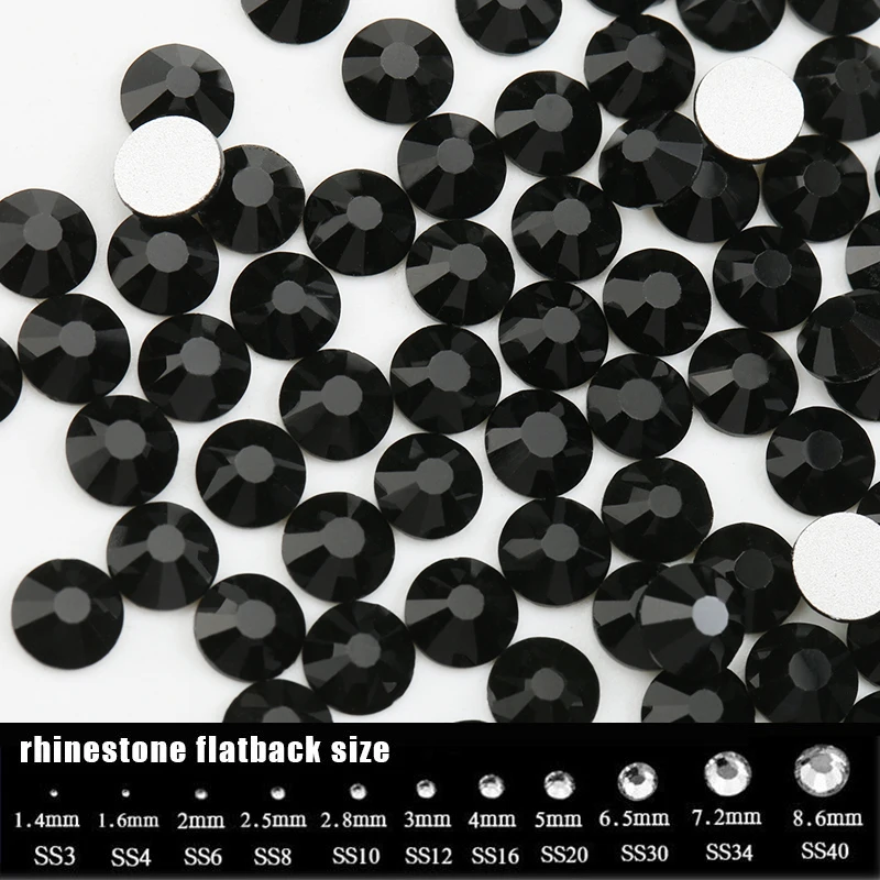 2mm Excellent Quality Hot Fix/Iron On Crystal JET BLACK Flatback Round SS6 