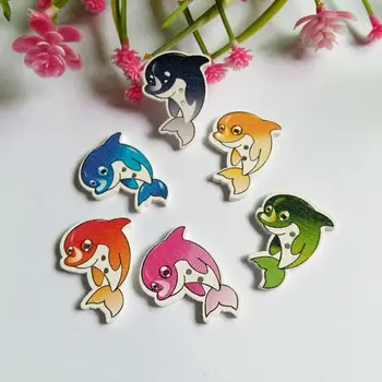 

50Pcs Scrapbooking Buttons dolphin Wooden Buttons Sewing Accessories Cabochons 2 Holes Mix Wood Decorative Sewing Buttons 25*32