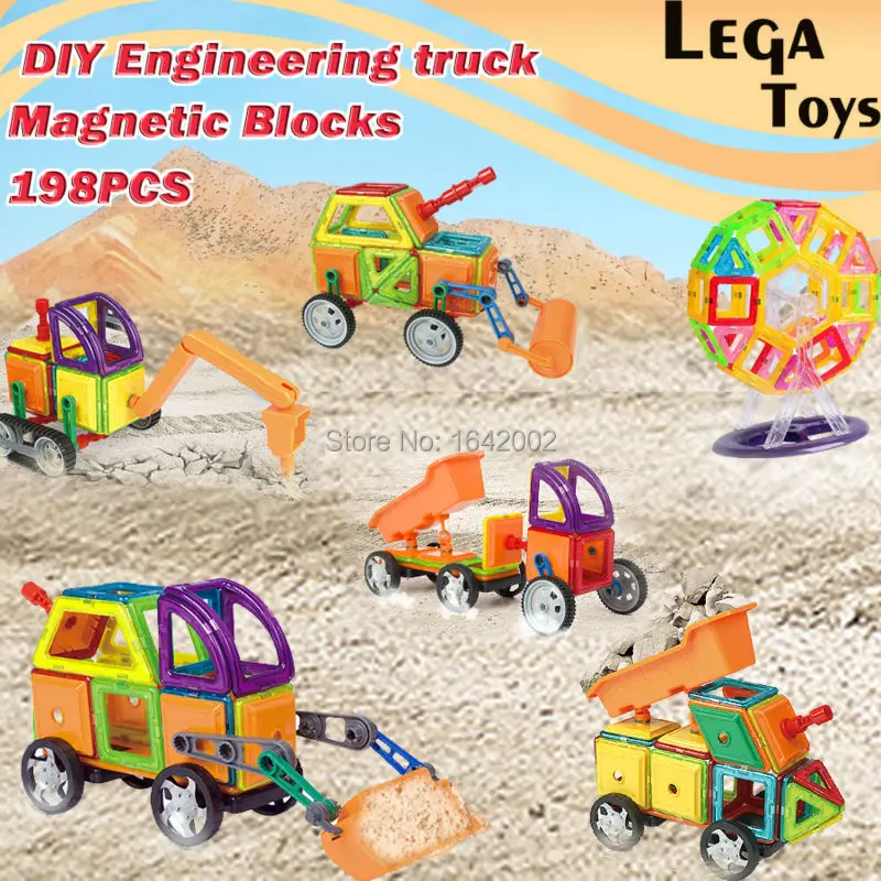 

198PCS DIY Magnetic Designer Educational Building Blocks Engineering Vehicles sky wheel Model Kits Assemble Educational Toys