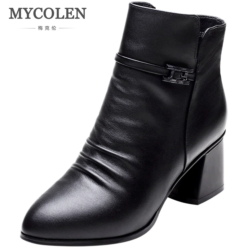 

MYCOLEN 2019 Zipper Chunky Martin Boot Med Heel Short Metal Decoration Thick Heel Chelsea Boots High Quality Women Shoes