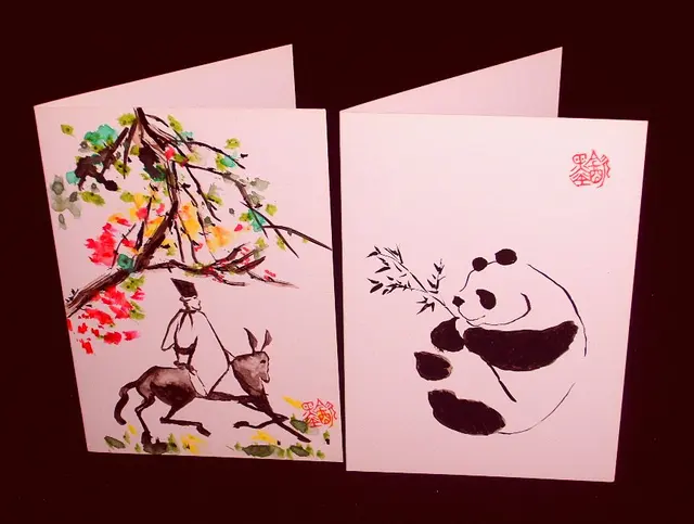 greeting card handmade handpainted original chinese painting love