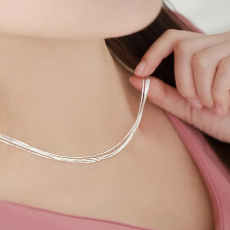

Korean 925 Sterling Silver Multilayer Chains Necklaces For Women Fashion Jewelry bijoux