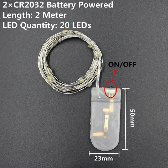 Светодиодный медный провод, батарея или управляемый через USB, Рождественское украшение для свадебной вечеринки, светодиодный светильник Guirlande Lumineuse - Испускаемый цвет: CR2032 Battery 2M