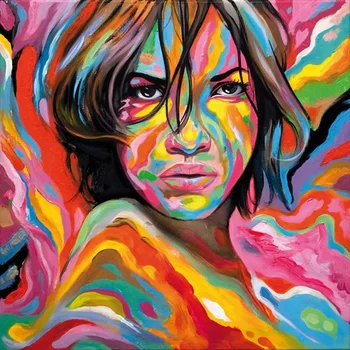 

Modern painting grafitti art colorful girl portrait on oil canvas for home decor and wallpaper, gallery