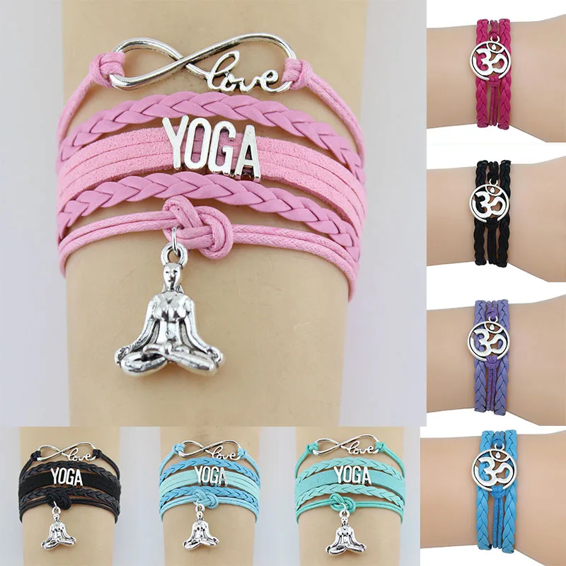 

10PC/lot Infinity love Yoga bracelet Hatha Yoga Meditation OHM Asana Charm Bracelet sport Wrap bracelets bangles for women Men