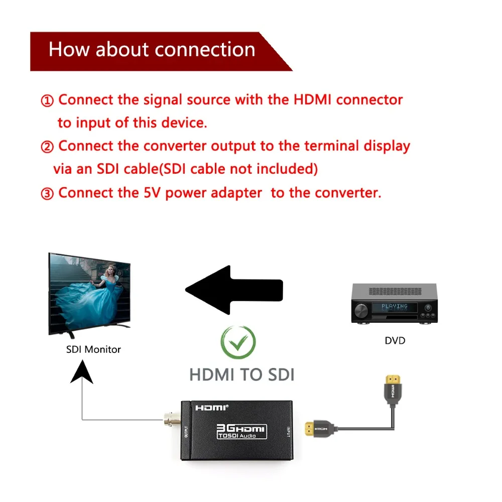 Мини 3g HDMI в SDI конвертер Поддержка 1080P 3g HD SD SDI для SDI мониторов с адаптером питания EU US UK AU Plug