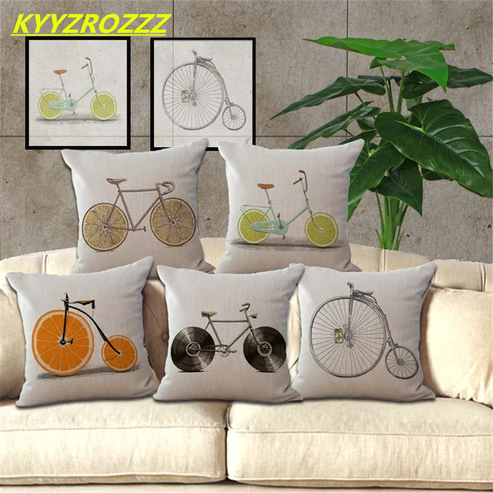Creative Fruit Lemon Orange Bike Bicycle Cushion Cover Pillow Case Sofa