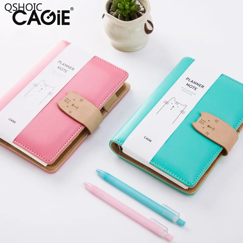 CAGIE Kawaii Diary Planner A6 Binder Cat Leather Journals Travelers Notebook For Girls Filofax Agenda Dividers Journal Intime CAGIE Kawaii Diary Planner A6 Binder Cat Leather Journals Travelers Notebook For Girls Filofax Agenda Dividers Journal Intime