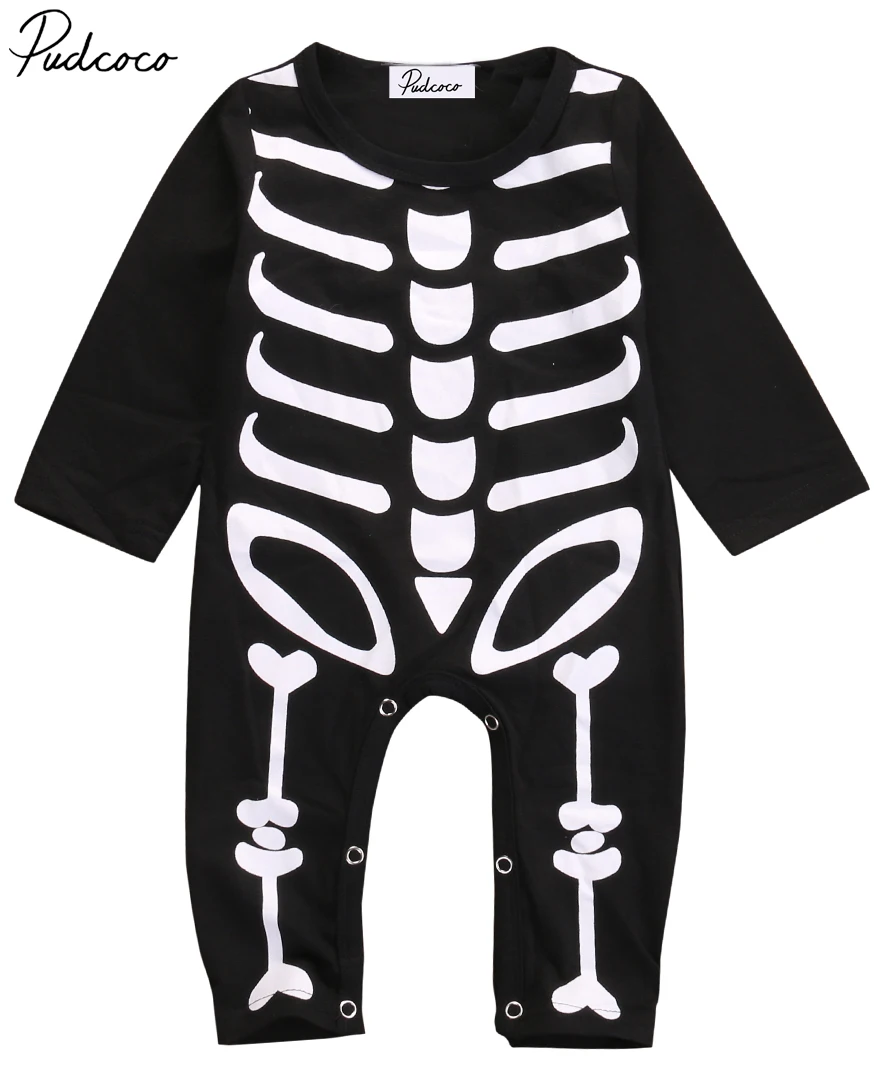 Helen115 забавная Одежда для маленьких девочек одежда для маленьких мальчиков Боди с длинными рукавами и рисунком скелета, одежда для детей от 0 до 24 месяцев