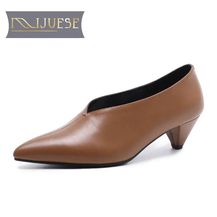 Zapatos Marrón Pie De 2018 Del Bombas Cuero camel Mujeres Primavera Vaca Resbalón Color Talón Otoño Black beige Punto Mljuese Retro En Dedo Acentuado wgnWxZqW