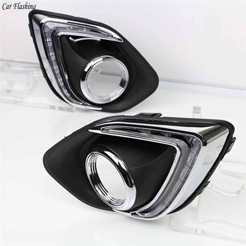 

Car Flashing 1 Set 12V ABS LED For Mitsubishi ASX 2013-2014 DRL Daytime Running Light Daylight With Yellow Turn Signal Lamp DRL