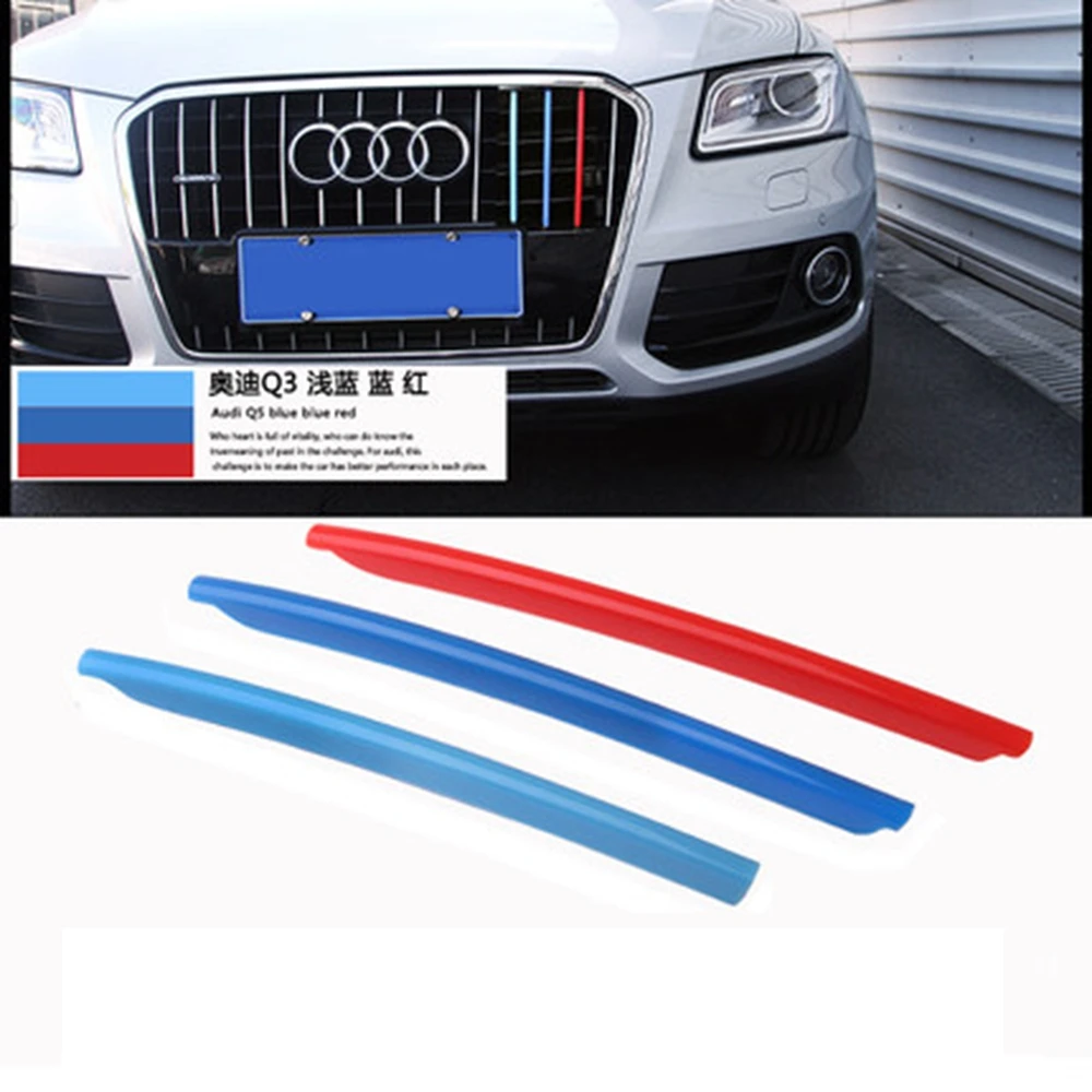 

MONTFORD For Audi Q5 2013 2014 2015 2016 2017 ABS 3 Color Front Center Racing Grill Grille Decoration Cover Trim Strips 3Pcs/set