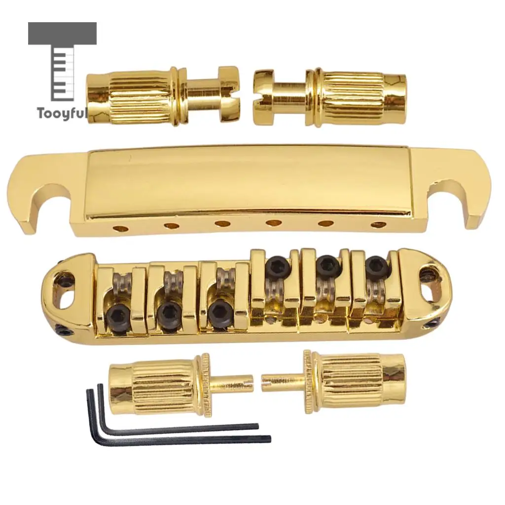 Tooyful Golden Alloy Tune-O-Matic Bridge Set w/ Wrench Studs Set for LP Style Guitar